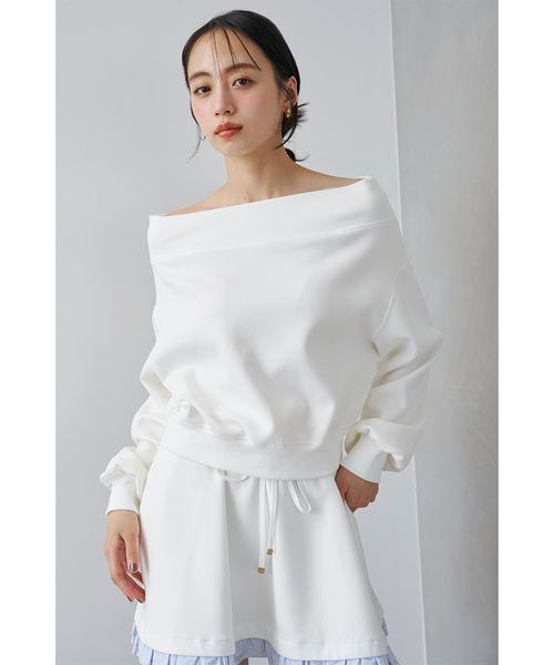 SNIDEL(スナイデル)の「オフショルスウェットミニセットアップ(ワンピース・レディース・グレー/ネイビー/アイボリー・F)」の2枚目の写真