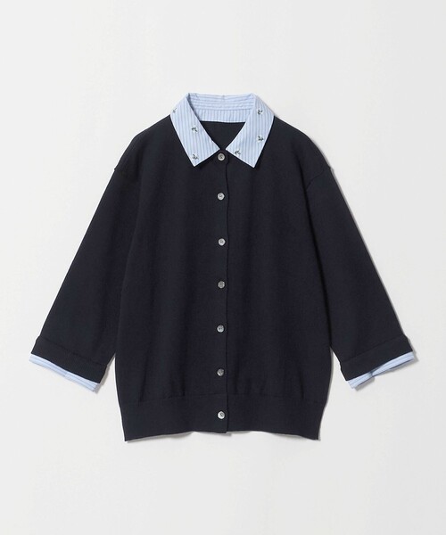 UNITED ARROWS(ユナイテッドアローズ)の「4WAY エンブロイダリー シャツ コンビ ニット ‐ウォッシャブル‐(カーディガン/ボレロ・レディース・ブラック/ダークグレー/ネイビー・FREE)」の3枚目の写真