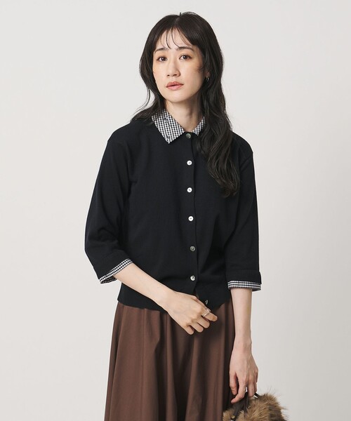 UNITED ARROWS(ユナイテッドアローズ)の「4WAY エンブロイダリー シャツ コンビ ニット ‐ウォッシャブル‐(カーディガン/ボレロ・レディース・ブラック/ダークグレー/ネイビー・FREE)」の2枚目の写真