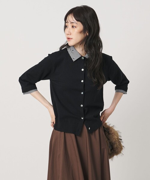 UNITED ARROWS(ユナイテッドアローズ)の「4WAY エンブロイダリー シャツ コンビ ニット ‐ウォッシャブル‐(カーディガン/ボレロ・レディース・ブラック/ダークグレー/ネイビー・FREE)」の4枚目の写真