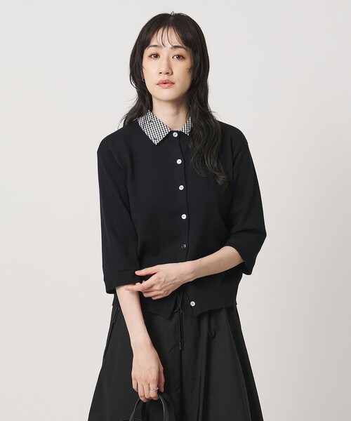 UNITED ARROWS(ユナイテッドアローズ)の「4WAY エンブロイダリー シャツ コンビ ニット ‐ウォッシャブル‐(カーディガン/ボレロ・レディース・ブラック/ダークグレー/ネイビー・FREE)」の6枚目の写真