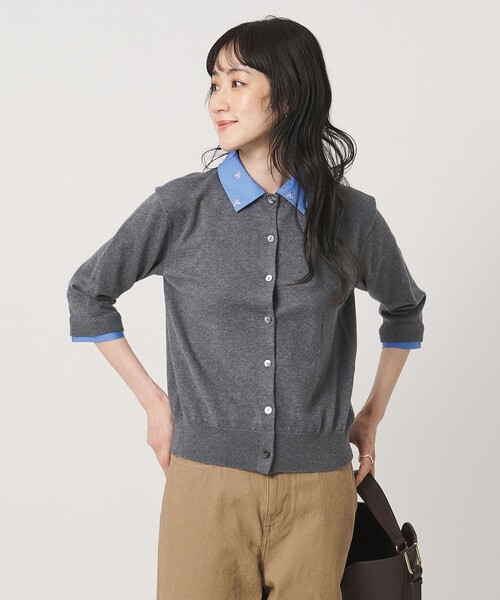 UNITED ARROWS(ユナイテッドアローズ)の「4WAY エンブロイダリー シャツ コンビ ニット ‐ウォッシャブル‐(カーディガン/ボレロ・レディース・ブラック/ダークグレー/ネイビー・FREE)」の8枚目の写真