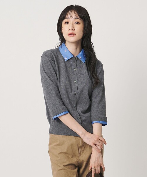 UNITED ARROWS(ユナイテッドアローズ)の「4WAY エンブロイダリー シャツ コンビ ニット ‐ウォッシャブル‐(カーディガン/ボレロ・レディース・ブラック/ダークグレー/ネイビー・FREE)」の9枚目の写真