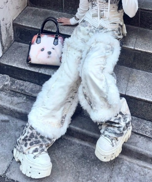 BABY09】leopard fur patchwork pants / 【ベイビーナイン】レオパード BABY09】leopard fur patchwork pants / 【ベイビーナイン】レオパード