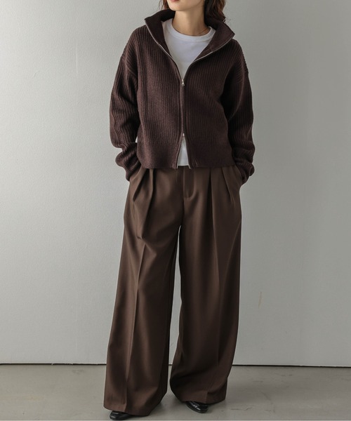 AMELY(エミリー)の「ダブルジップ リブニット カーディガン/ハイネック/シンプル(カーディガン/ボレロ・レディース・ブラック/グレー/ブラウン/ベージュ・フリー)」の14枚目の写真
