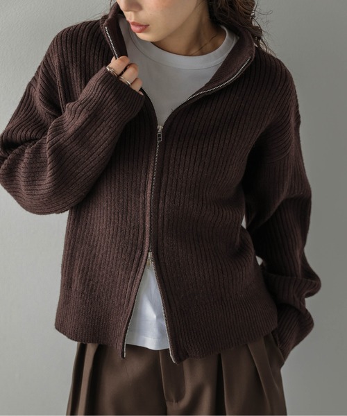 AMELY(エミリー)の「ダブルジップ リブニット カーディガン/ハイネック/シンプル(カーディガン/ボレロ・レディース・ブラック/グレー/ブラウン/ベージュ・フリー)」の17枚目の写真