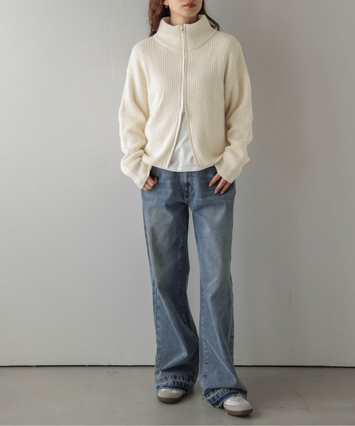 AMELY(エミリー)の「ダブルジップ リブニット カーディガン/ハイネック/シンプル(カーディガン/ボレロ・レディース・ブラック/グレー/ブラウン/ベージュ・フリー)」の18枚目の写真