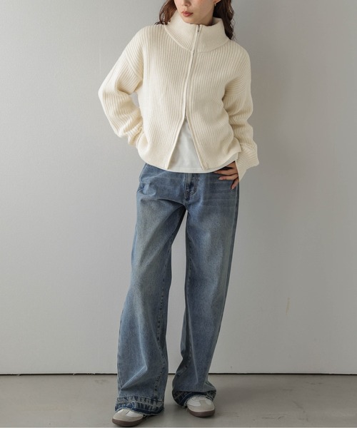 AMELY(エミリー)の「ダブルジップ リブニット カーディガン/ハイネック/シンプル(カーディガン/ボレロ・レディース・ブラック/グレー/ブラウン/ベージュ・フリー)」の19枚目の写真
