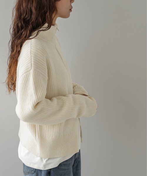 AMELY(エミリー)の「ダブルジップ リブニット カーディガン/ハイネック/シンプル(カーディガン/ボレロ・レディース・ブラック/グレー/ブラウン/ベージュ・フリー)」の20枚目の写真