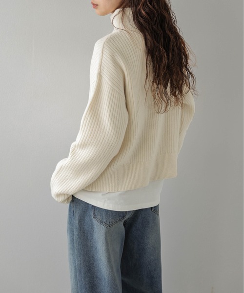 AMELY(エミリー)の「ダブルジップ リブニット カーディガン/ハイネック/シンプル(カーディガン/ボレロ・レディース・ブラック/グレー/ブラウン/ベージュ・フリー)」の21枚目の写真