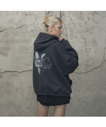 Metallic Heart Over-Fit Hood Zip-Up (CHARCOAL)