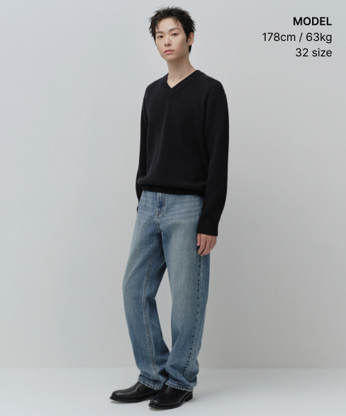 MUSINSA STANDARD（ムシンサスタンダード）の「セルビッジレギュラーフィットデニムパンツ[ライトインディゴ]（デニムパンツ・メンズ・その他・38/36/33/31/30/29/28/32/34）」の2枚目の写真