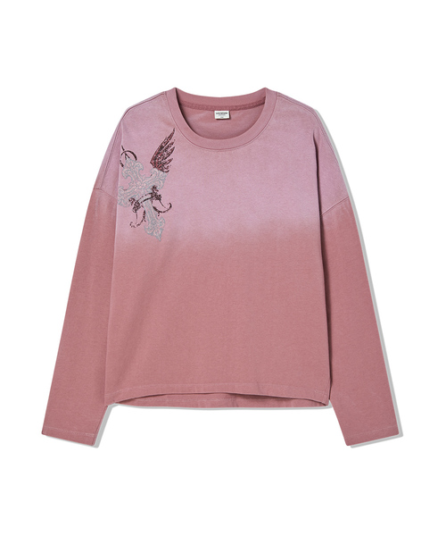LIFE WORK(ライフワーク)の「レディース) ヴィンテージウィングクロスクロップ長袖Tシャツ(Tシャツ/カットソー・レディース・チャコールグレー/ライトピンク・FREE)」の2枚目の写真