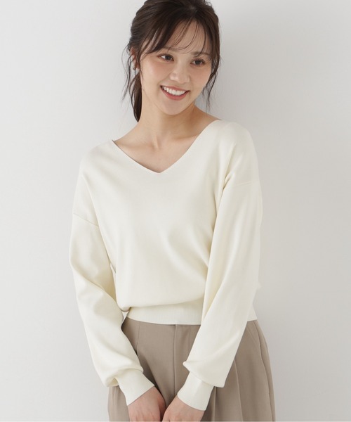 PROPORTION BODY DRESSING(プロポーションボディドレッシング)の「Vネック総針ニット / 1216270005(ニット/セーター・レディース・ブラック/ホワイト系その他/ベージュ/ボルドー・FREE)」の2枚目の写真