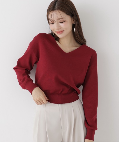 PROPORTION BODY DRESSING(プロポーションボディドレッシング)の「Vネック総針ニット / 1216270005(ニット/セーター・レディース・ブラック/ホワイト系その他/ベージュ/ボルドー・FREE)」の4枚目の写真