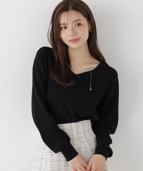 PROPORTION BODY DRESSING(プロポーションボディドレッシング)の「Vネック総針ニット / 1216270005(ニット/セーター・レディース・ブラック/ホワイト系その他/ベージュ/ボルドー・FREE)」の1枚目の写真