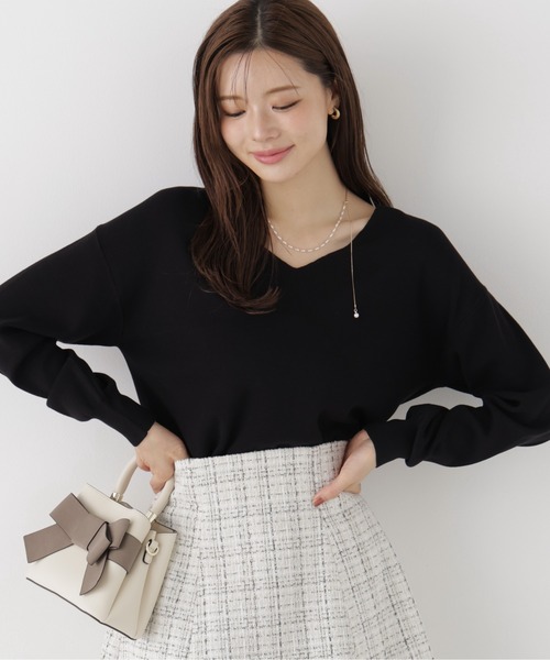 PROPORTION BODY DRESSING(プロポーションボディドレッシング)の「Vネック総針ニット / 1216270005(ニット/セーター・レディース・ブラック/ホワイト系その他/ベージュ/ボルドー・FREE)」の7枚目の写真