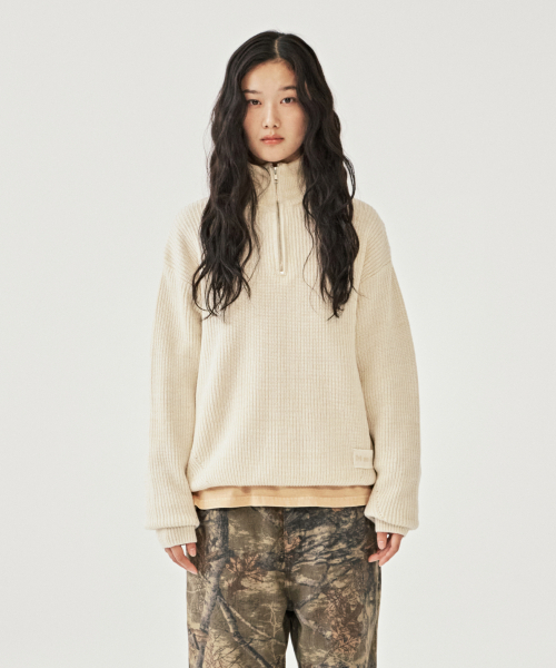 MMLG(エムエムエルジー)の「HEATHER HALF ZIPUP KNIT (IVORY)(ニット/セーター・レディース・その他・LARGE/MEDIUM/SMALL/X-LARGE)」の1枚目の写真