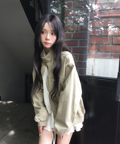 modimood(モディムード)の「華奢見えオーバーハイネックウォッシングジャケット(ブルゾン・レディース・ベージュ/ブラック・FREE)」の9枚目の写真