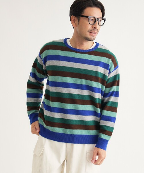 BACK NUMBER(バックナンバー)の「マルチボーダークルーニット(ニット/セーター・メンズ・ブルー系2/ブルー系7/ダークブラウン系2・03/04/05)」の1枚目の写真