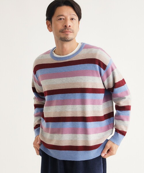 BACK NUMBER(バックナンバー)の「マルチボーダークルーニット(ニット/セーター・メンズ・ブルー系2/ブルー系7/ダークブラウン系2・03/04/05)」の4枚目の写真
