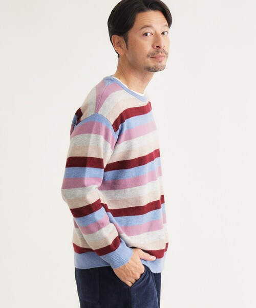 BACK NUMBER(バックナンバー)の「マルチボーダークルーニット(ニット/セーター・メンズ・ブルー系2/ブルー系7/ダークブラウン系2・03/04/05)」の5枚目の写真