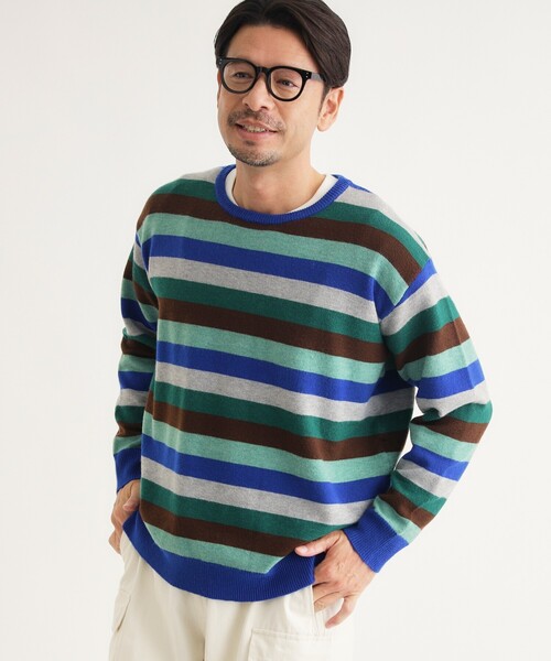 BACK NUMBER(バックナンバー)の「マルチボーダークルーニット(ニット/セーター・メンズ・ブルー系2/ブルー系7/ダークブラウン系2・03/04/05)」の9枚目の写真