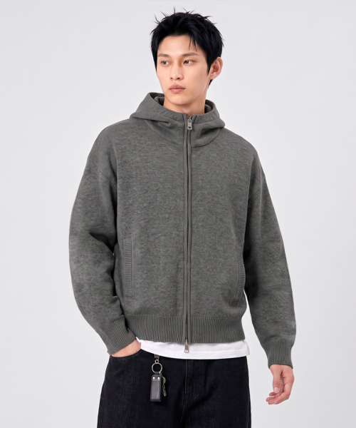 UNDEROFF(アンダーオフ)の「バラクラバ クロップドニットフードジップアップ グレー(パーカー・レディース・グレー・MEDIUM/LARGE/X-LARGE)」の2枚目の写真