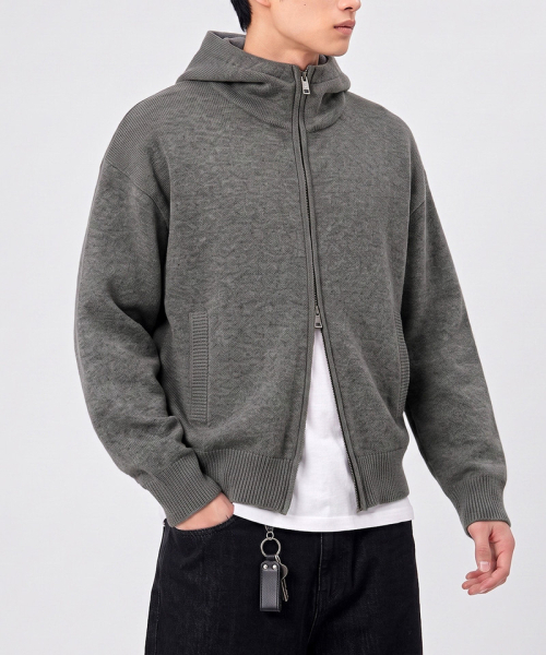 UNDEROFF(アンダーオフ)の「バラクラバ クロップドニットフードジップアップ グレー(パーカー・レディース・グレー・MEDIUM/LARGE/X-LARGE)」の4枚目の写真