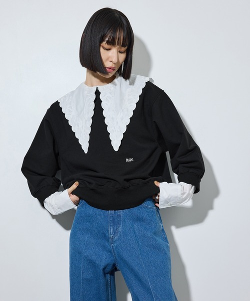 ADAM ET ROPE'（アダムエロペ）の「【サステナブル】シャツレイヤードスウェット（スウェット・レディース・ホワイト系その他5/ブルー系その他/ブラック系その他・FREE）」の4枚目の写真