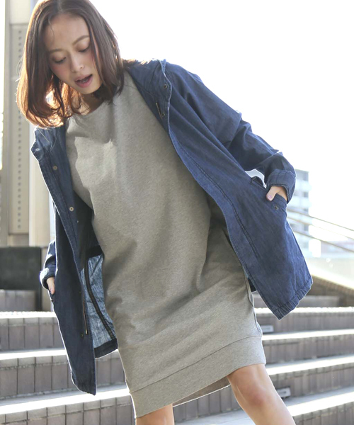 Denime（ドゥニーム）の「テンジクカットソーワンピース（ワンピース・レディース・ネイビー/オフホワイト/杢グレー/サックスブルー/カーキ・FREE）」の3枚目の写真