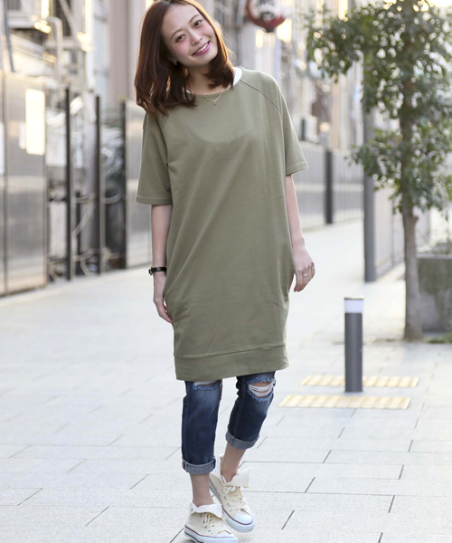 Denime（ドゥニーム）の「テンジクカットソーワンピース（ワンピース・レディース・ネイビー/オフホワイト/杢グレー/サックスブルー/カーキ・FREE）」の9枚目の写真