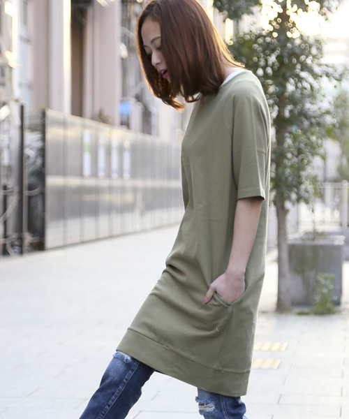 Denime（ドゥニーム）の「テンジクカットソーワンピース（ワンピース・レディース・ネイビー/オフホワイト/杢グレー/サックスブルー/カーキ・FREE）」の11枚目の写真