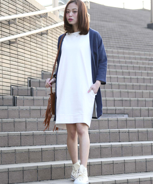 Denime（ドゥニーム）の「テンジクカットソーワンピース（ワンピース・レディース・ネイビー/オフホワイト/杢グレー/サックスブルー/カーキ・FREE）」の14枚目の写真