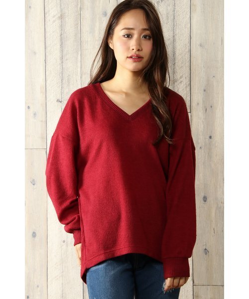 VENCEEXCHANGE（ヴァンスエクスチェンジ）の「起毛両Vニット（ニット/セーター・レディース・ワインレッド/オフホワイト/グレー/ライトブラウン/ブラック・MEDIUM）」の5枚目の写真