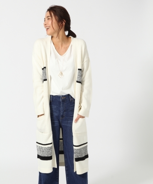 GLOBAL WORK（グローバルワーク）の「【WEB限定価格】5ゲージMIXロングカーディガン長袖/737443（カーディガン/ボレロ・レディース・ホワイト/オフホワイト/ネイビー・LARGE/MEDIUM）」の2枚目の写真