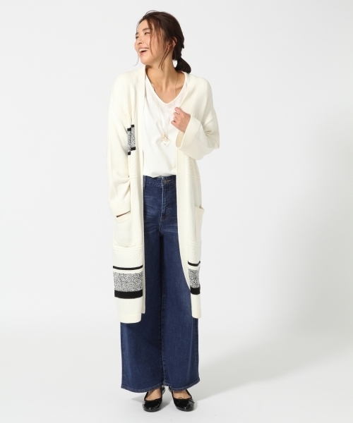 GLOBAL WORK（グローバルワーク）の「【WEB限定価格】5ゲージMIXロングカーディガン長袖/737443（カーディガン/ボレロ・レディース・ホワイト/オフホワイト/ネイビー・LARGE/MEDIUM）」の4枚目の写真