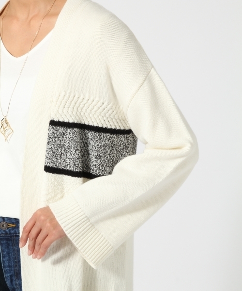 GLOBAL WORK（グローバルワーク）の「【WEB限定価格】5ゲージMIXロングカーディガン長袖/737443（カーディガン/ボレロ・レディース・ホワイト/オフホワイト/ネイビー・LARGE/MEDIUM）」の8枚目の写真