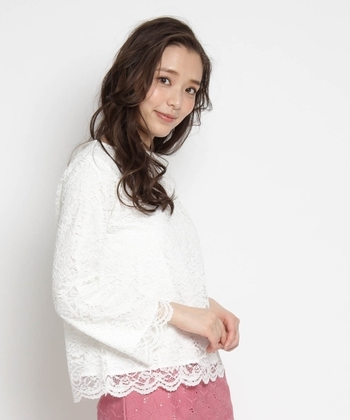 Opaque Clip オペークドットクリップ の フレア袖スカラップレーストップス シャツ ブラウス Wear