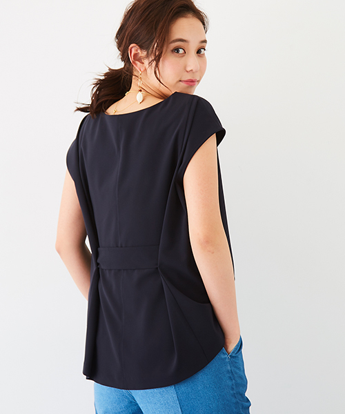 STUDIOUS（ステュディオス）の「【WEB限定】STUDIOUS バックフレアーサッシュブラウス（シャツ/ブラウス・レディース・ネイビー/ライトグレー・FREE）」の6枚目の写真