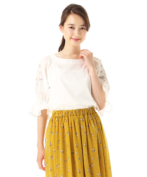 Honeys(ハニーズ)の「袖刺繍入りブラウス(シャツ/ブラウス・レディース・ホワイト系その他/ピンク/ホワイト×グレー/オフホワイト・L/M)」の1枚目の写真