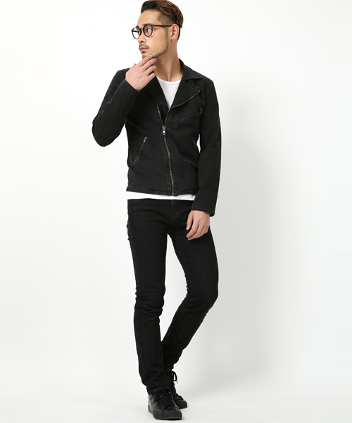 Rocky Monroe(ロッキーモンロー)の「カットデニムダブルライダースジャケット(ライダースジャケット・メンズ・ブラック/ネイビー・M/L)」の8枚目の写真