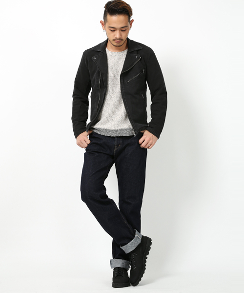 Rocky Monroe(ロッキーモンロー)の「カットデニムダブルライダースジャケット(ライダースジャケット・メンズ・ブラック/ネイビー・M/L)」の11枚目の写真
