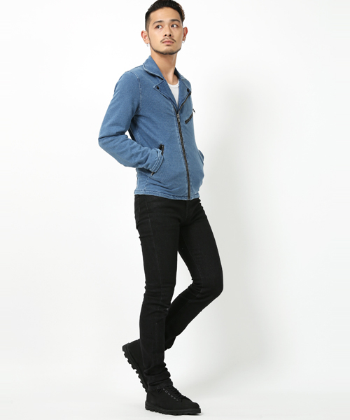Rocky Monroe(ロッキーモンロー)の「カットデニムダブルライダースジャケット(ライダースジャケット・メンズ・ブラック/ネイビー・M/L)」の21枚目の写真