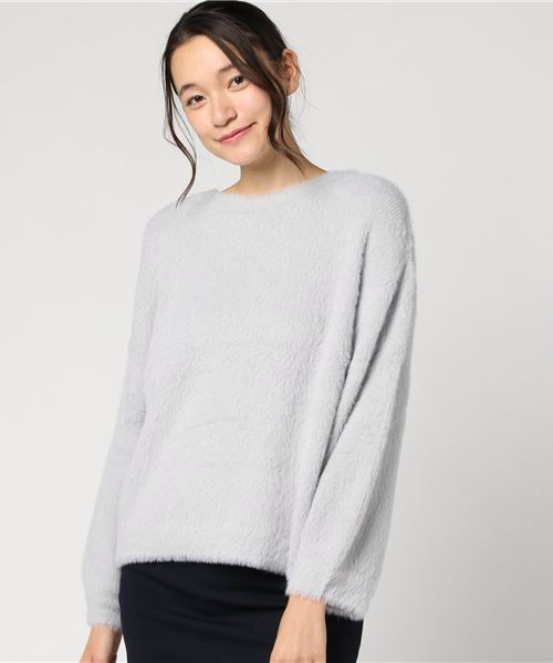 Samansa Mos2(サマンサ モスモス)の「ミニフェザーニットプルオーバー(ニット/セーター・レディース・ネイビー/グレー/オフホワイト・フリ-)」の1枚目の写真