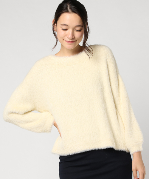 Samansa Mos2(サマンサ モスモス)の「ミニフェザーニットプルオーバー(ニット/セーター・レディース・ネイビー/グレー/オフホワイト・フリ-)」の2枚目の写真