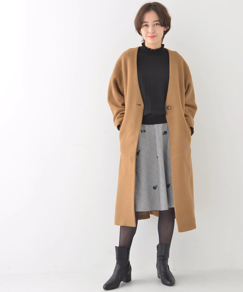 earth music&ecology（アースミュージックアンドエコロジー）の「・ノーカラーコート（ノーカラージャケット・レディース・ライトグレー/ネイビー/アイボリー/キャメル・FREE）」の4枚目の写真