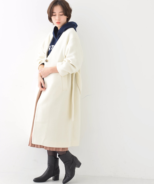 earth music&ecology（アースミュージックアンドエコロジー）の「・ノーカラーコート（ノーカラージャケット・レディース・ライトグレー/ネイビー/アイボリー/キャメル・FREE）」の15枚目の写真