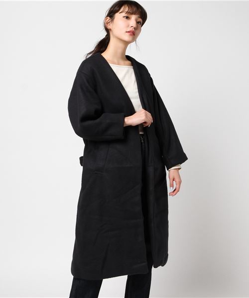 earth music&ecology（アースミュージックアンドエコロジー）の「・ノーカラーコート（ノーカラージャケット・レディース・ライトグレー/ネイビー/アイボリー/キャメル・FREE）」の3枚目の写真