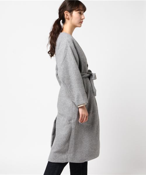 earth music&ecology（アースミュージックアンドエコロジー）の「・ノーカラーコート（ノーカラージャケット・レディース・ライトグレー/ネイビー/アイボリー/キャメル・FREE）」の11枚目の写真